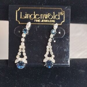 Lindenwold Vintage Blue and Silver Crystal Earrings